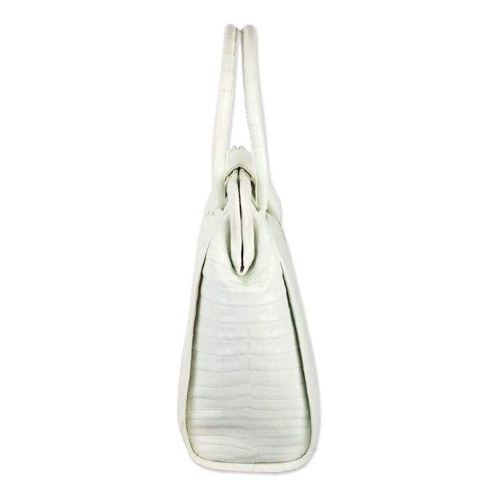 Nancy Gonzalez White Crocodile Leather Top Handle Frame Bag