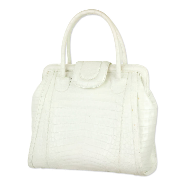 Nancy Gonzalez White Crocodile Leather Top Handle Frame Bag