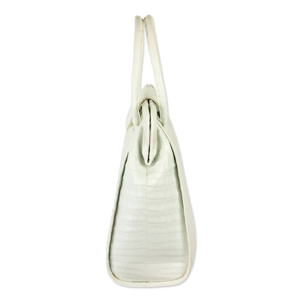 Nancy Gonzalez White Crocodile Leather Top Handle Frame Bag
