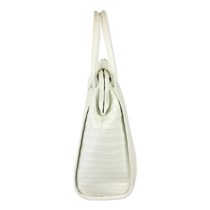 Nancy Gonzalez White Crocodile Leather Top Handle Frame Bag