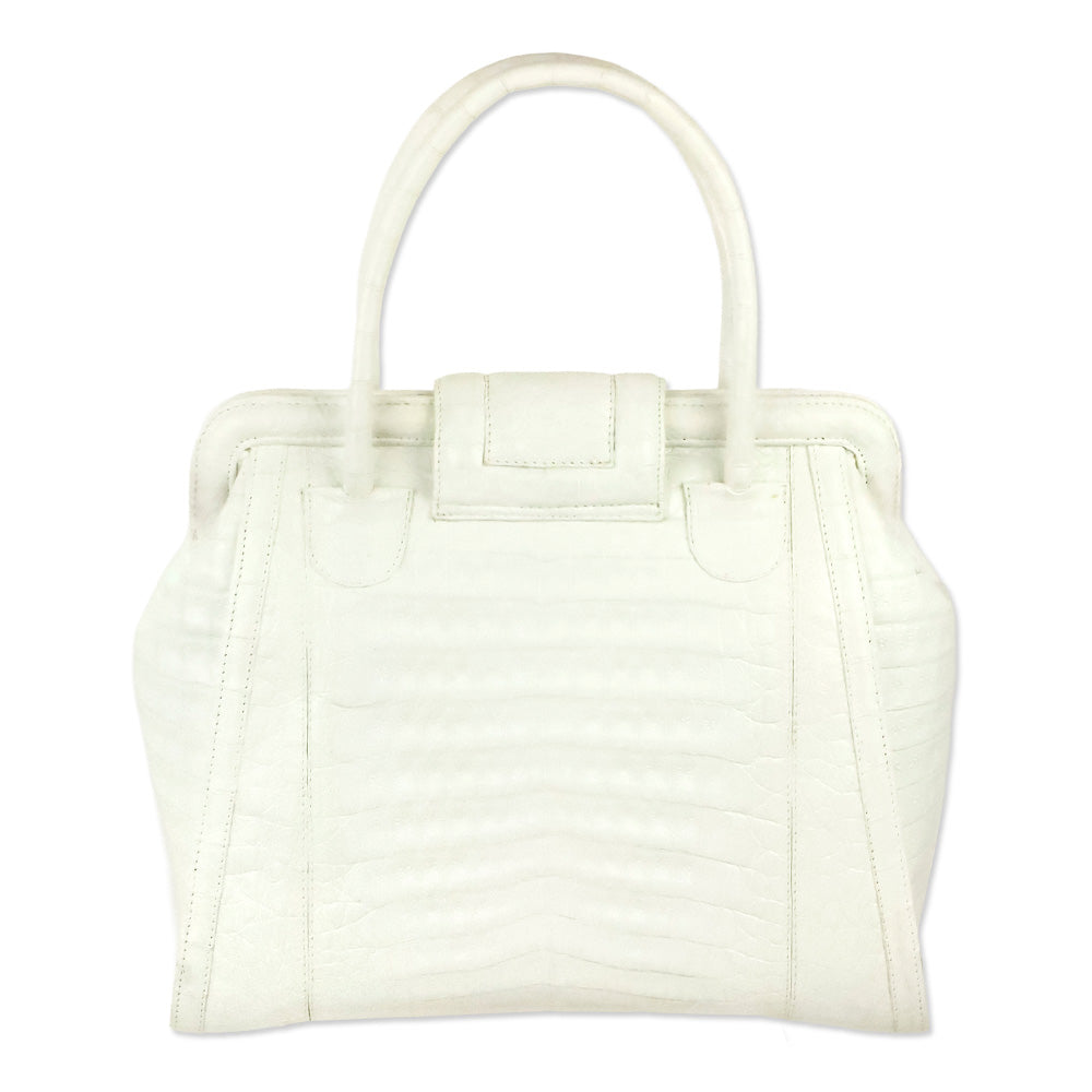 Nancy Gonzalez White Crocodile Leather Top Handle Frame Bag