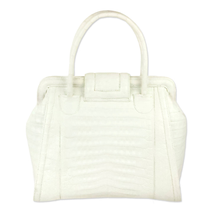 Nancy Gonzalez White Crocodile Leather Top Handle Frame Bag