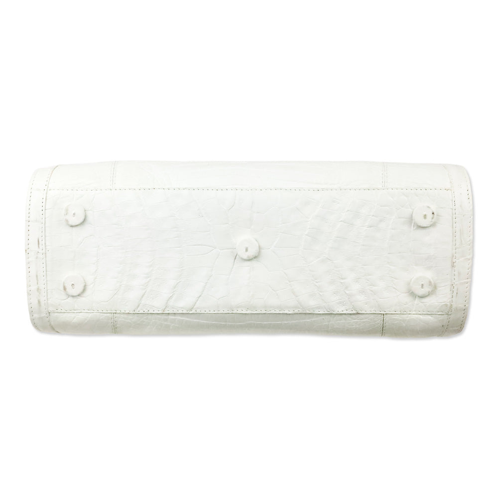 Nancy Gonzalez White Crocodile Leather Top Handle Frame Bag