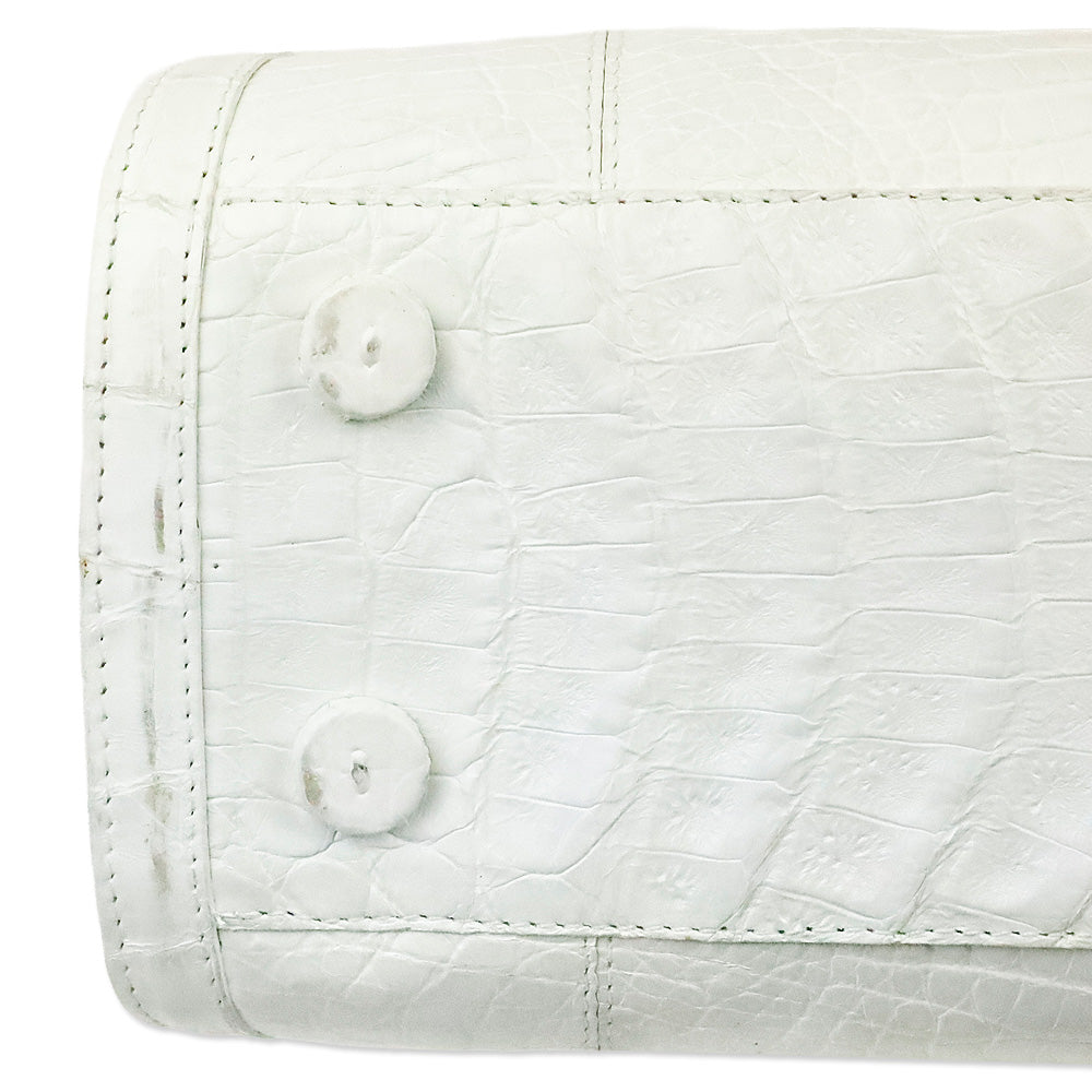 Nancy Gonzalez White Crocodile Leather Top Handle Frame Bag