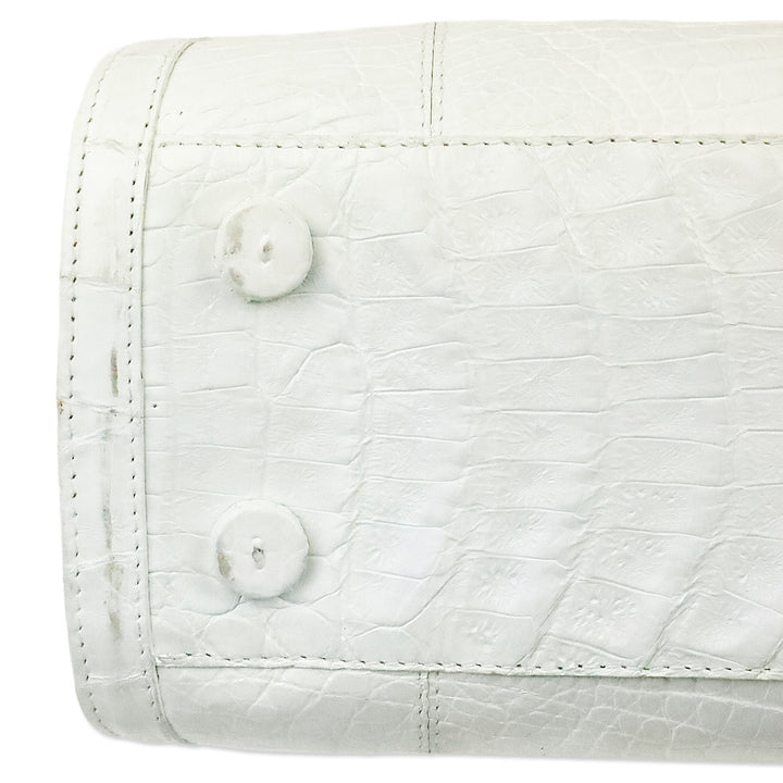 Nancy Gonzalez White Crocodile Leather Top Handle Frame Bag