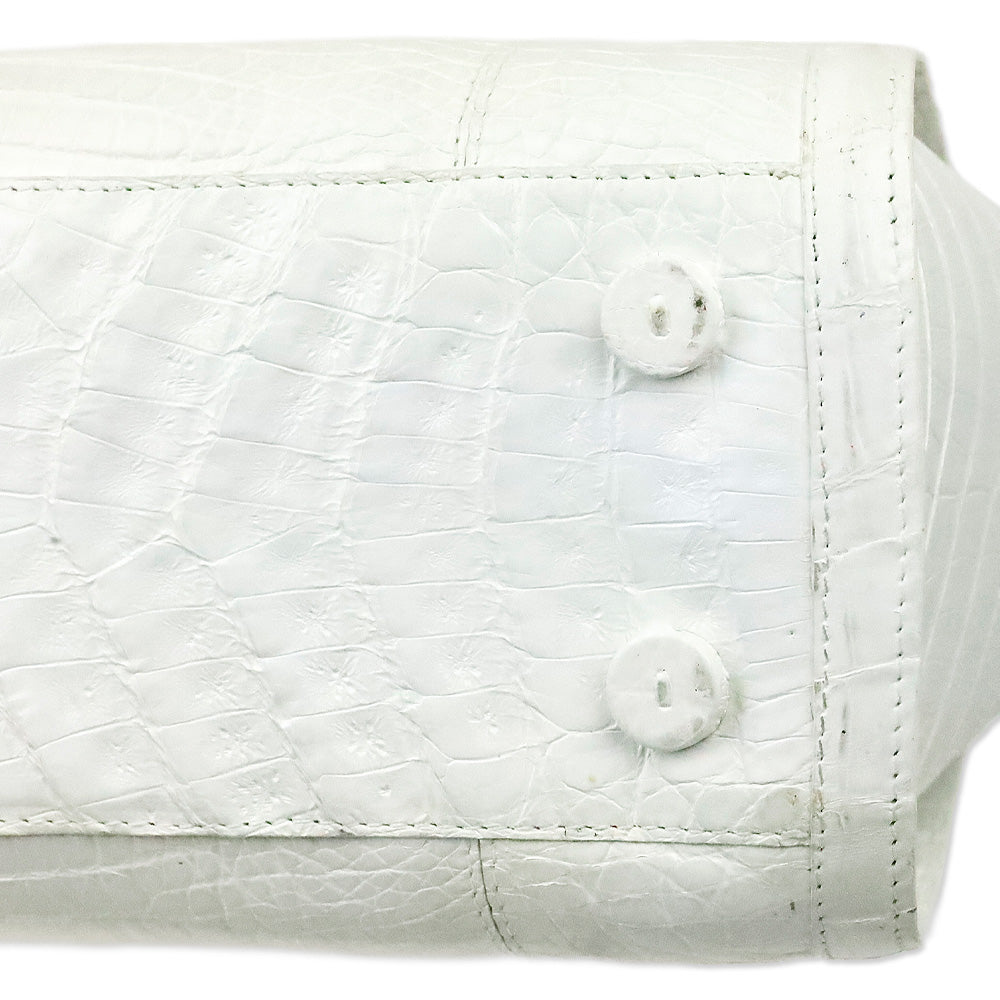 Nancy Gonzalez White Crocodile Leather Top Handle Frame Bag