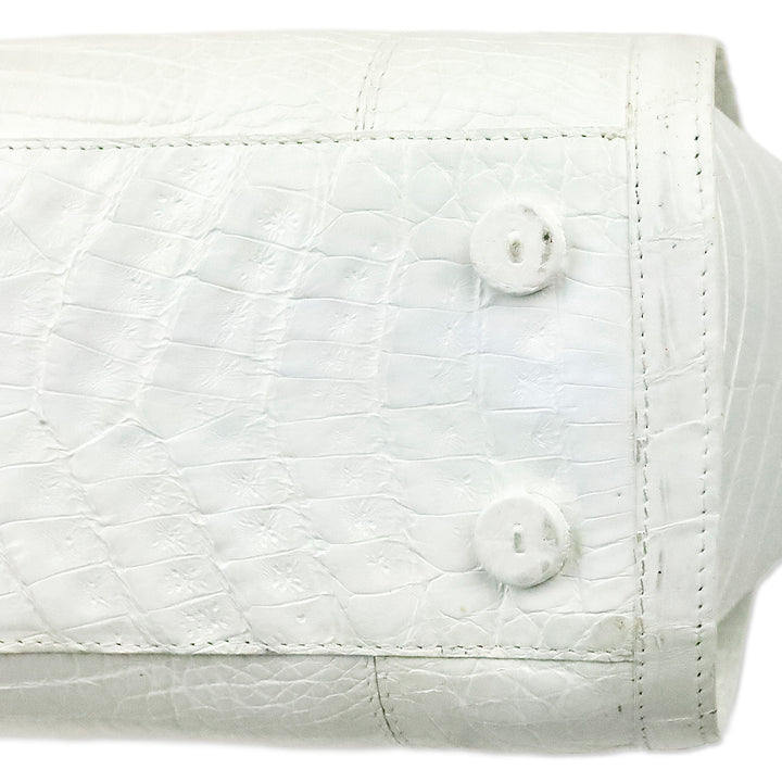 Nancy Gonzalez White Crocodile Leather Top Handle Frame Bag