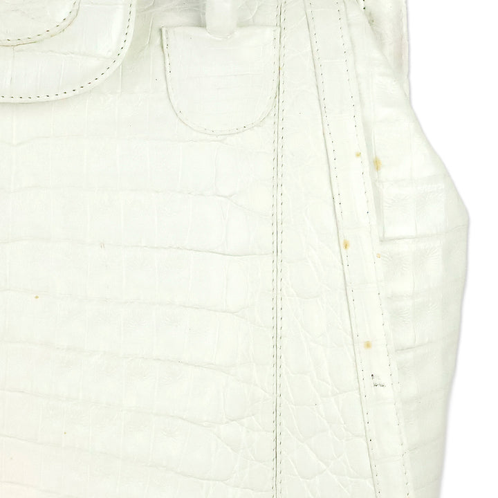 Nancy Gonzalez White Crocodile Leather Top Handle Frame Bag