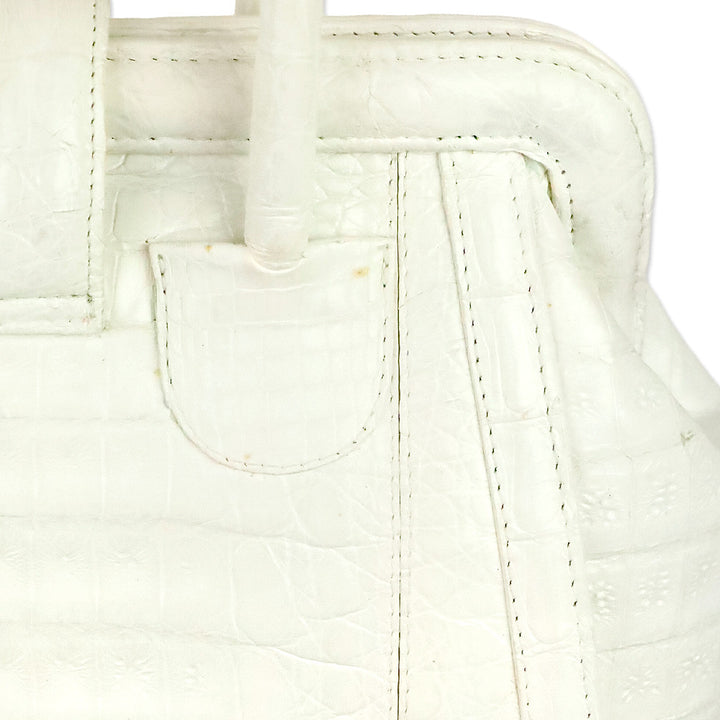 Nancy Gonzalez White Crocodile Leather Top Handle Frame Bag