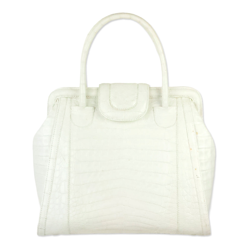 Nancy Gonzalez White Crocodile Leather Top Handle Frame Bag
