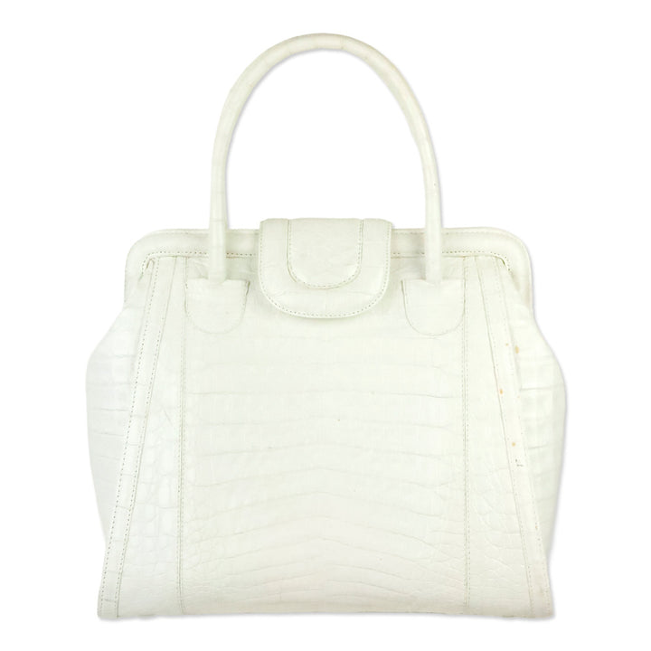 Nancy Gonzalez White Crocodile Leather Top Handle Frame Bag