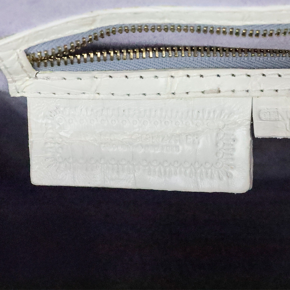 Nancy Gonzalez White Crocodile Leather Top Handle Frame Bag