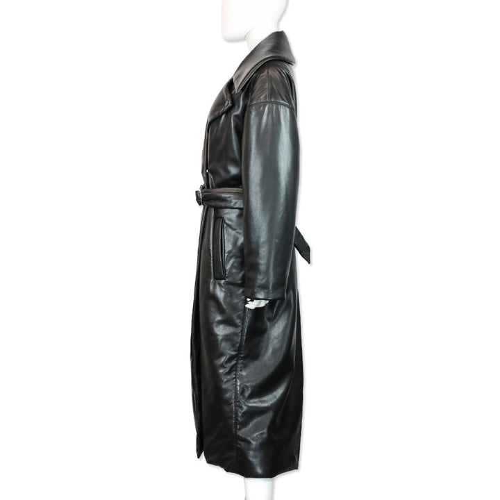 Nanushka Black Vegan Leather Puffer Trench Coat