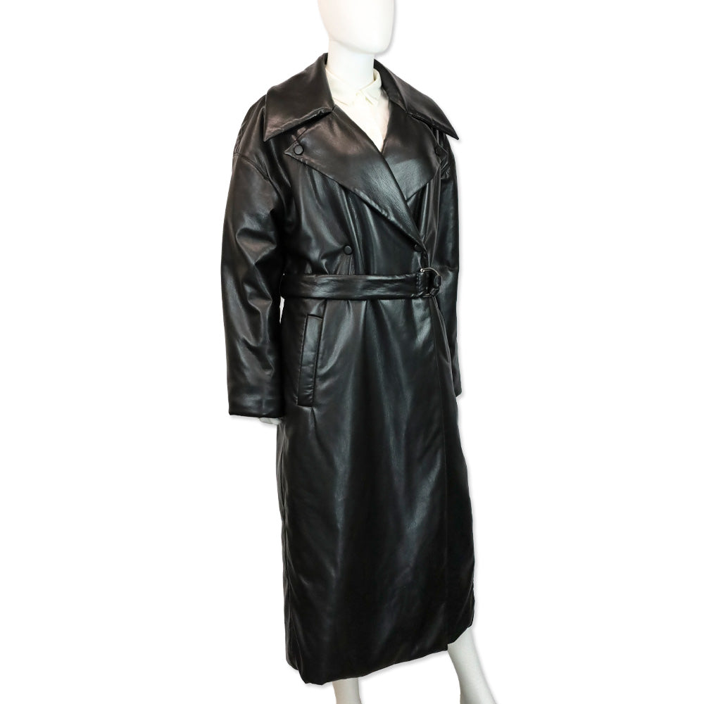 Nanushka Black Vegan Leather Puffer Trench Coat