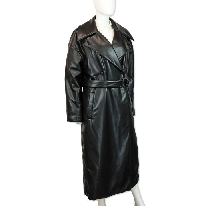 Nanushka Black Vegan Leather Puffer Trench Coat