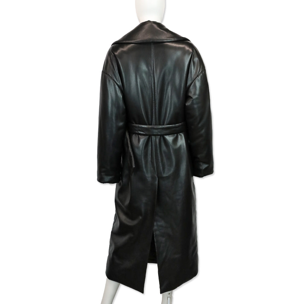 Nanushka Black Vegan Leather Puffer Trench Coat