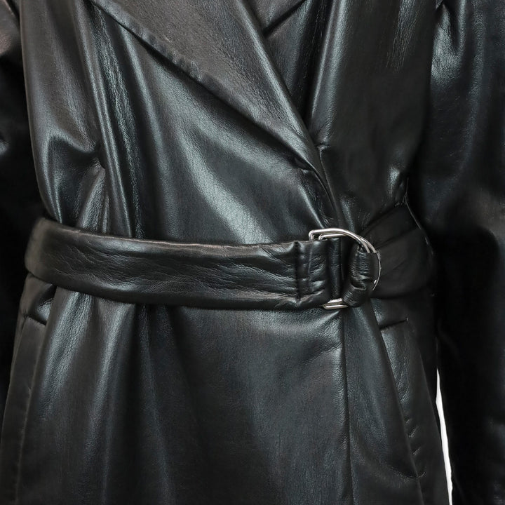Nanushka Black Vegan Leather Puffer Trench Coat