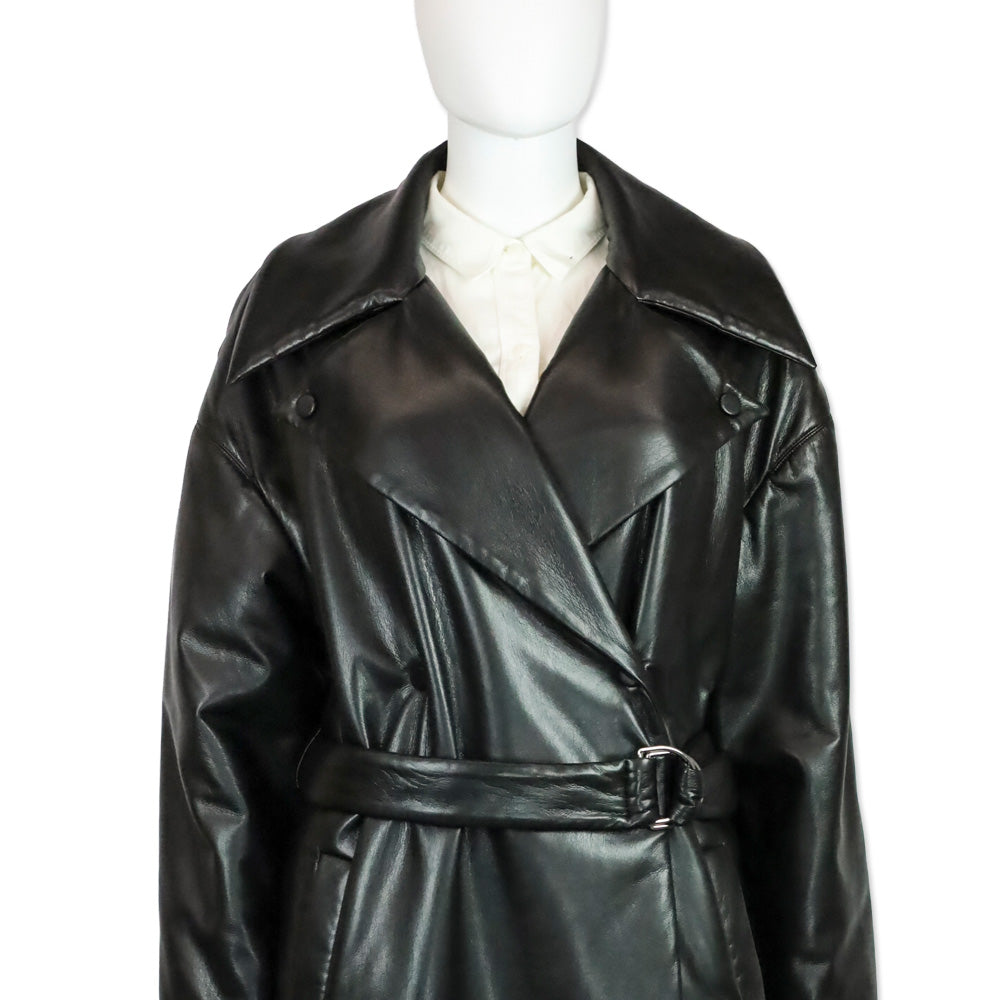 Nanushka Black Vegan Leather Puffer Trench Coat