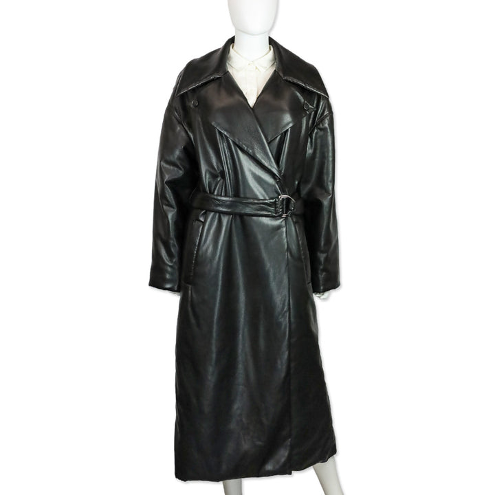 Nanushka Black Vegan Leather Puffer Trench Coat