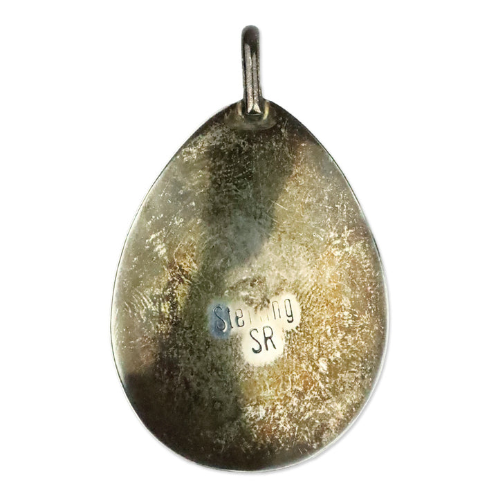 Native American Multi-Color Stone Inlaid Sterling Silver Pear Shape Pendant
