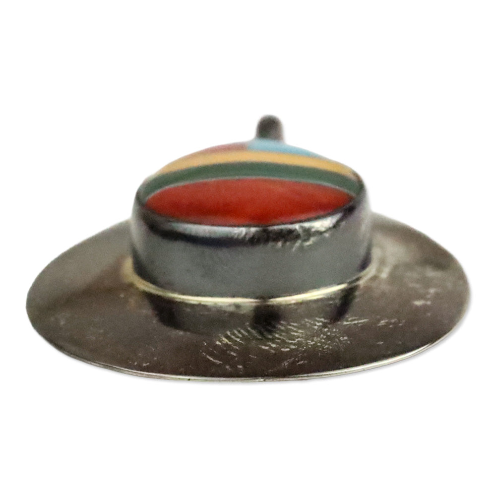 Native American Multi-Color Stone Inlaid Sterling Silver Pear Shape Pendant
