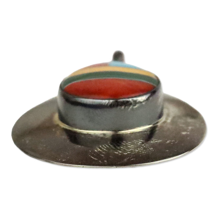 Native American Multi-Color Stone Inlaid Sterling Silver Pear Shape Pendant
