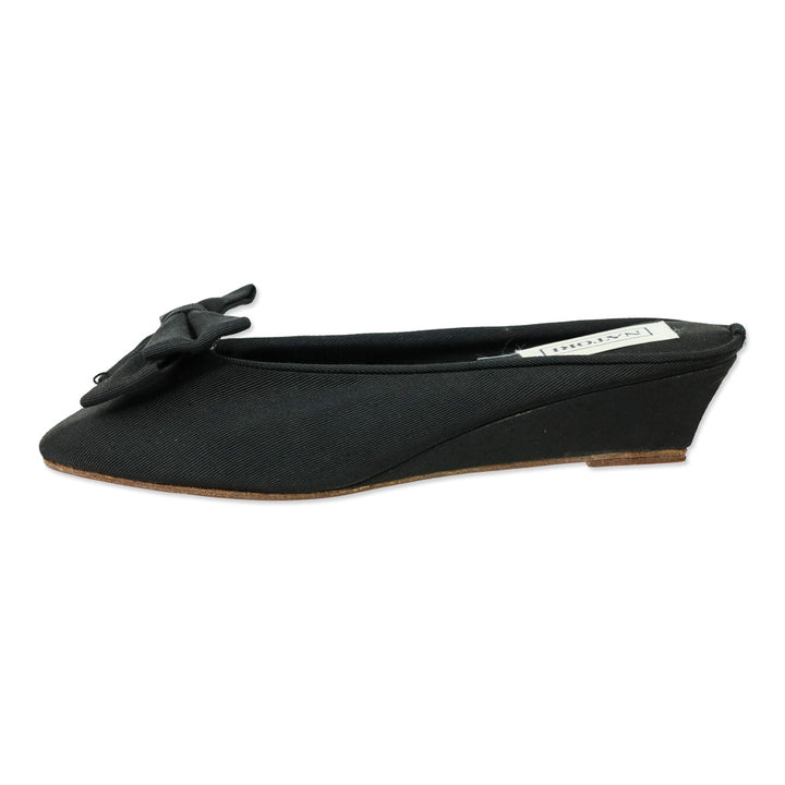 Natori Black Grosgrain Bow Wedge Mules