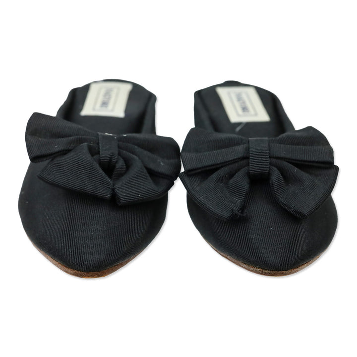 Natori Black Grosgrain Bow Wedge Mules