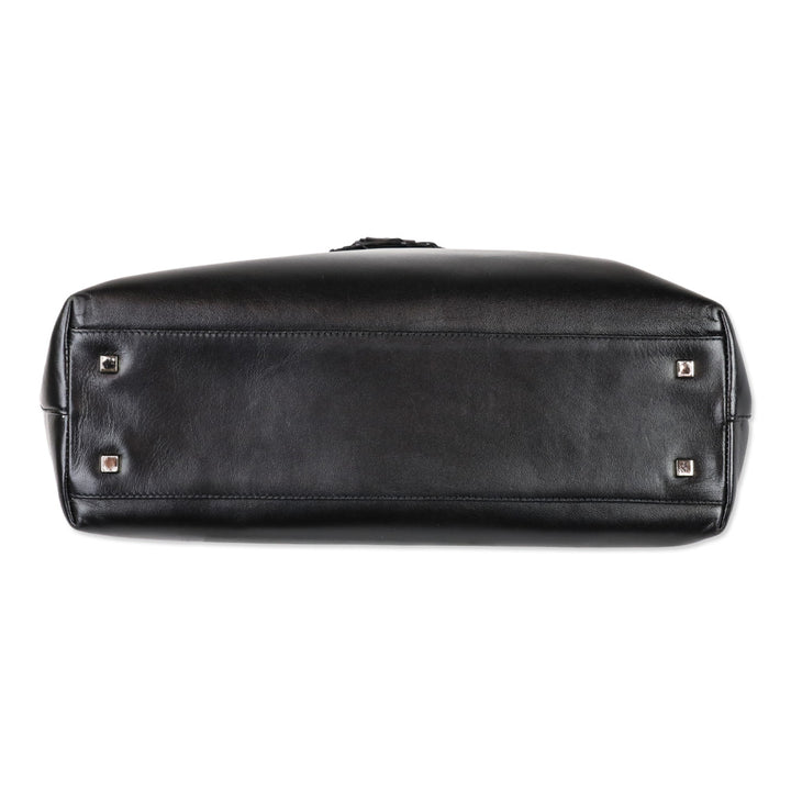 Natori Black Leather Tote with Braided Handle