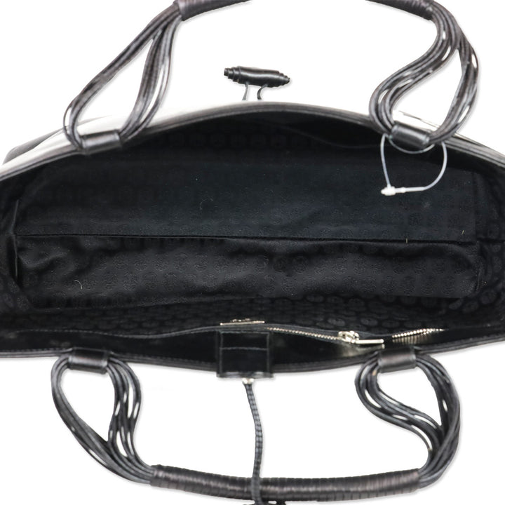 Natori Black Leather Tote with Braided Handle