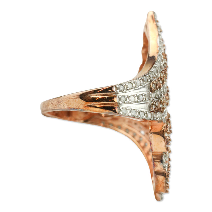 Natural Champagne and White Diamond Bypass Ring in Vermeil RG Over Sterling Silver