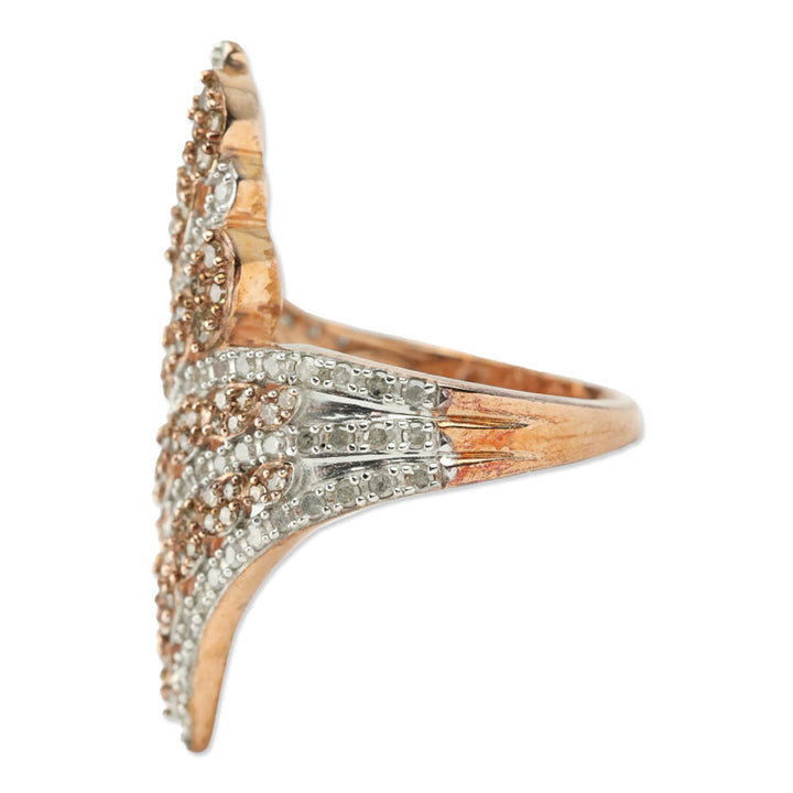 Natural Champagne and White Diamond Bypass Ring in Vermeil RG Over Sterling Silver
