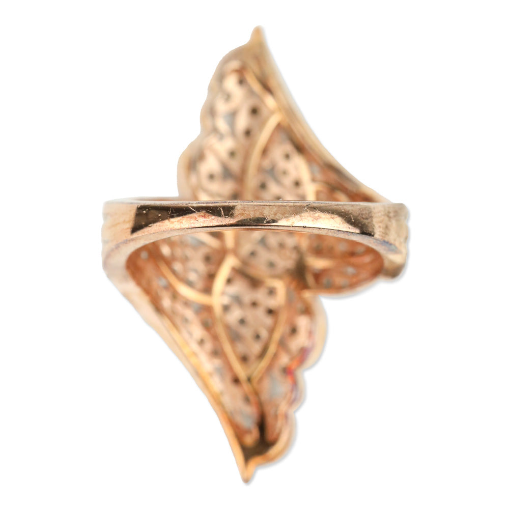 Natural Champagne and White Diamond Bypass Ring in Vermeil RG Over Sterling Silver