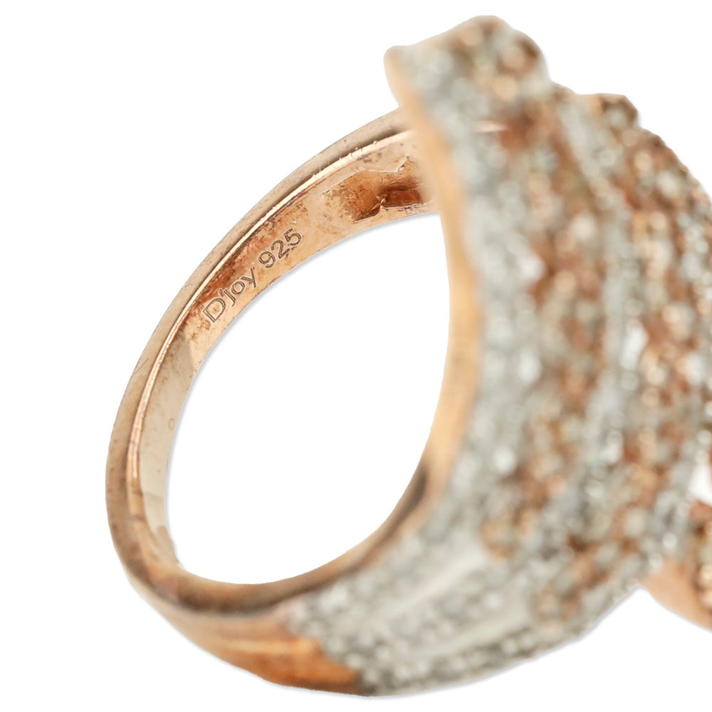 Natural Champagne and White Diamond Bypass Ring in Vermeil RG Over Sterling Silver
