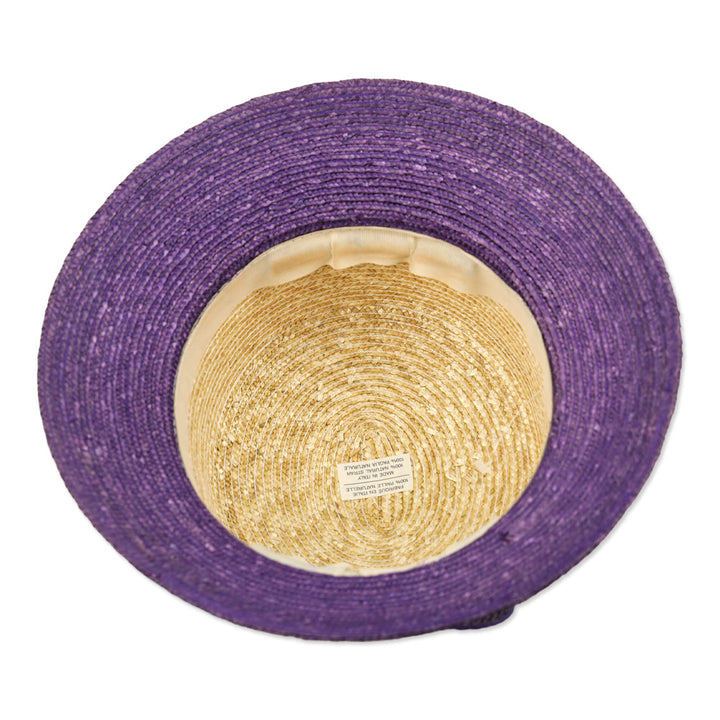 Natural/Purple Color Blocked Straw Hat with Bow Accent