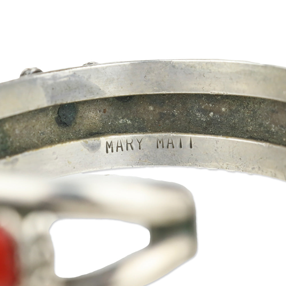 Navajo Mary Matt Sterling Silver/Coral Cuff Bracelet