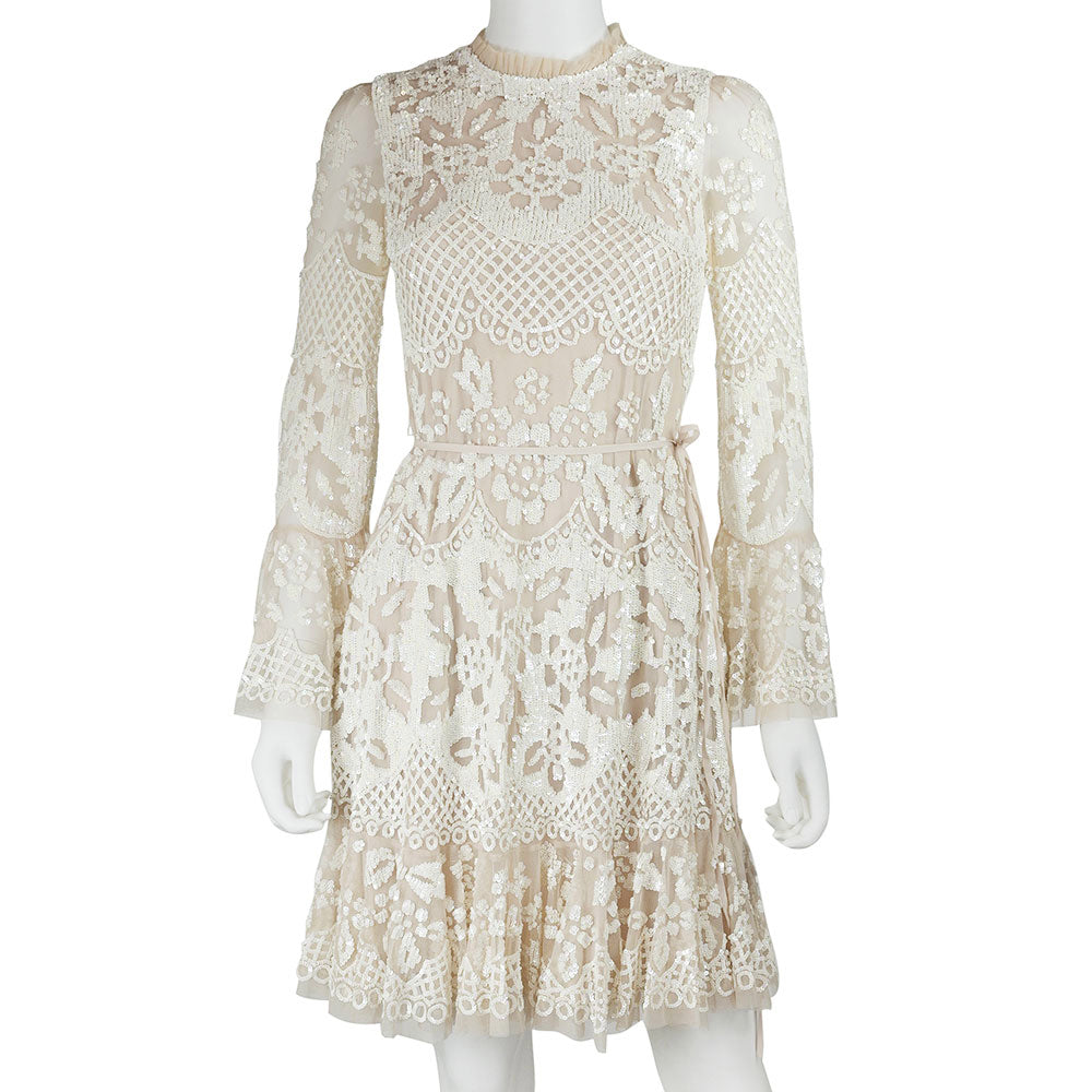 Needle & Thread Cream & White Sequin Mesh Shift Dress