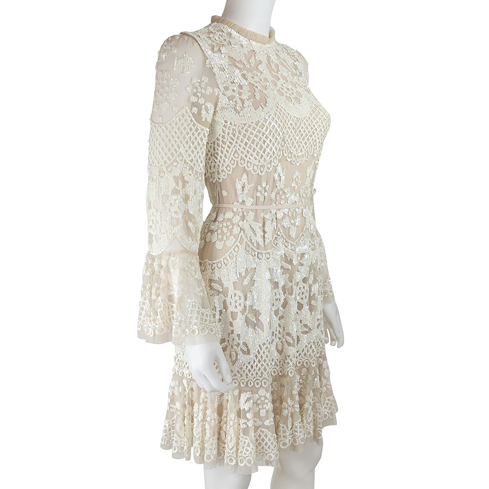 Needle & Thread Cream & White Sequin Mesh Shift Dress