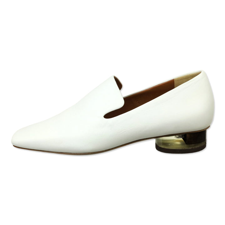 Neous White Leather Transparent Heeled Loafer