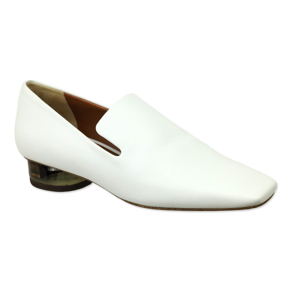 Neous White Leather Transparent Heeled Loafer
