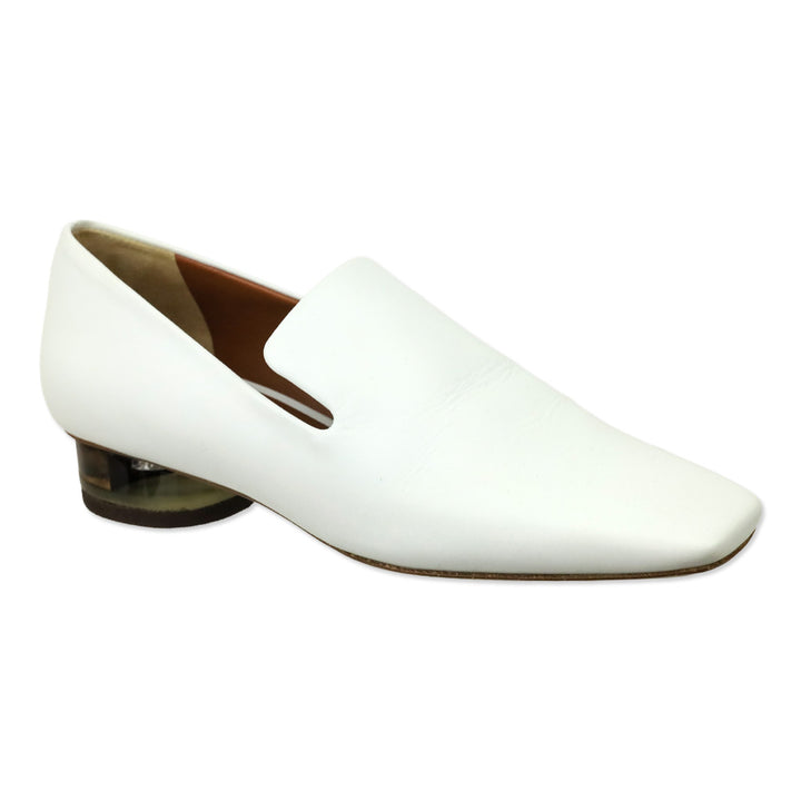 Neous White Leather Transparent Heeled Loafer