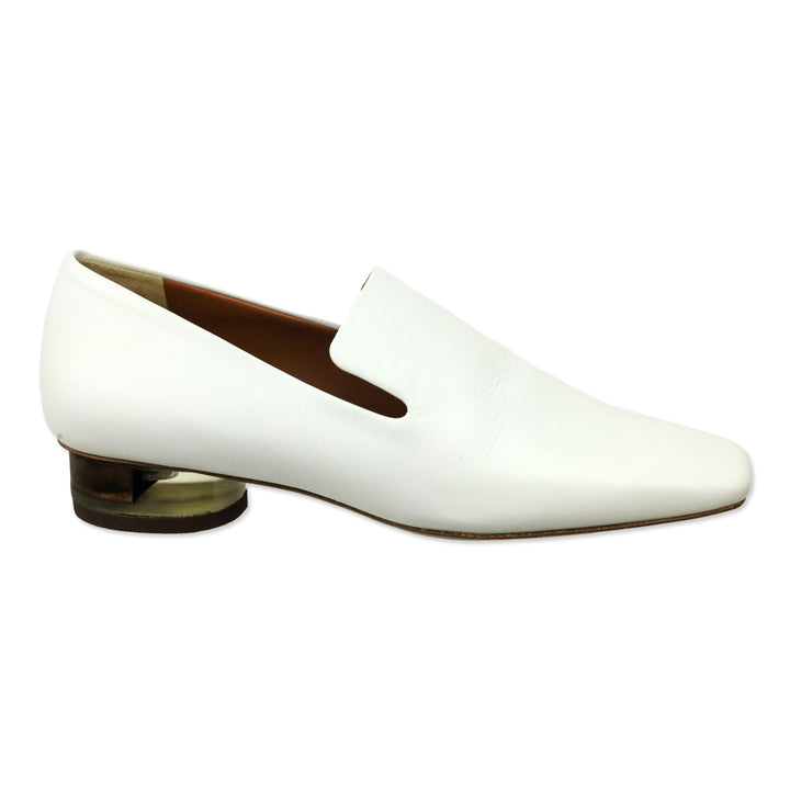 Neous White Leather Transparent Heeled Loafer
