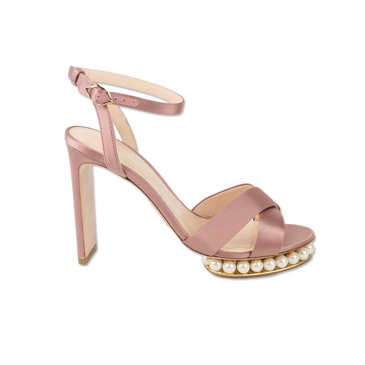 Nicholas Kirkwood Pink Satin Pearl Accented Platform Pumps