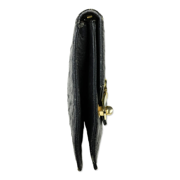 Nicholas Reich Black Ostrich Leather Envelope Shoulder Bag