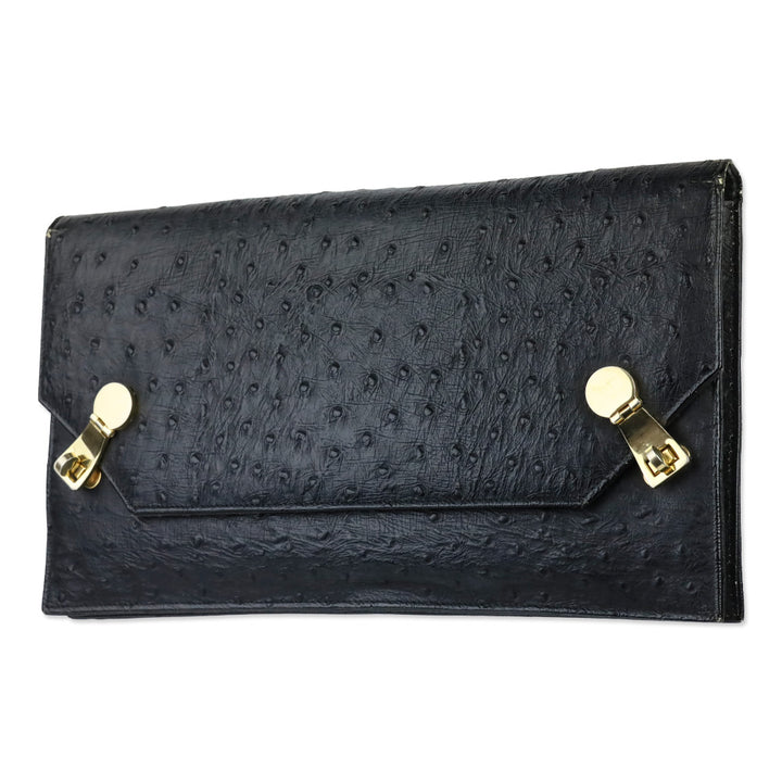 Nicholas Reich Black Ostrich Leather Envelope Shoulder Bag