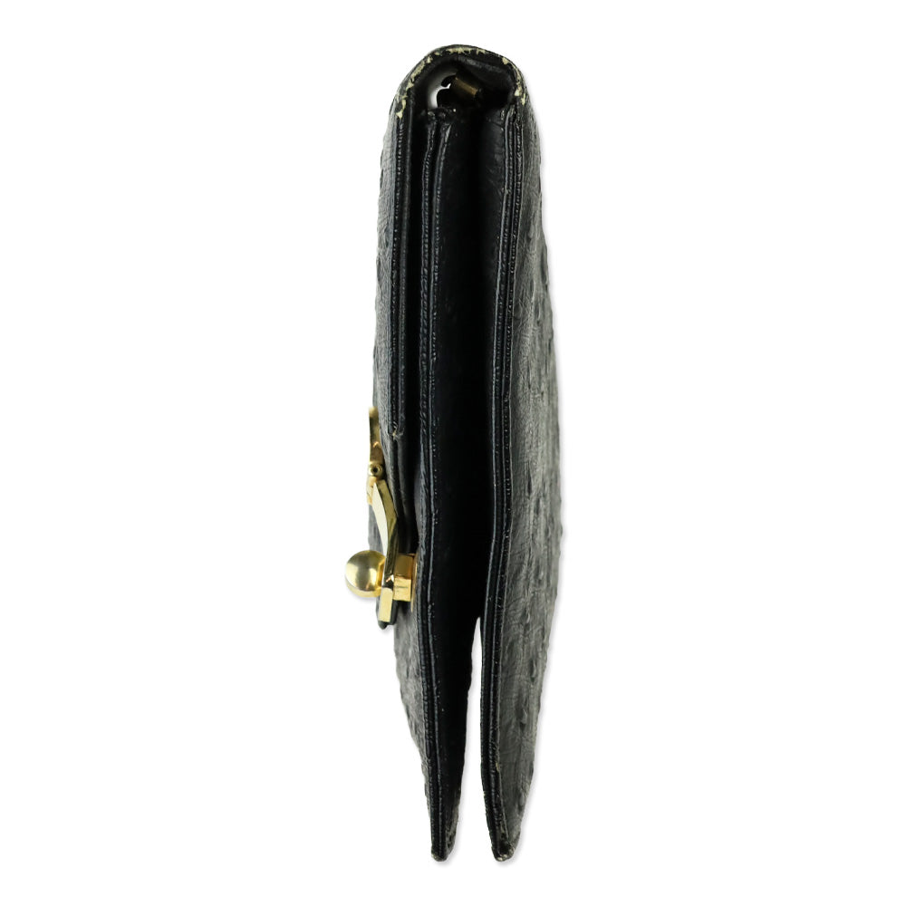Nicholas Reich Black Ostrich Leather Envelope Shoulder Bag