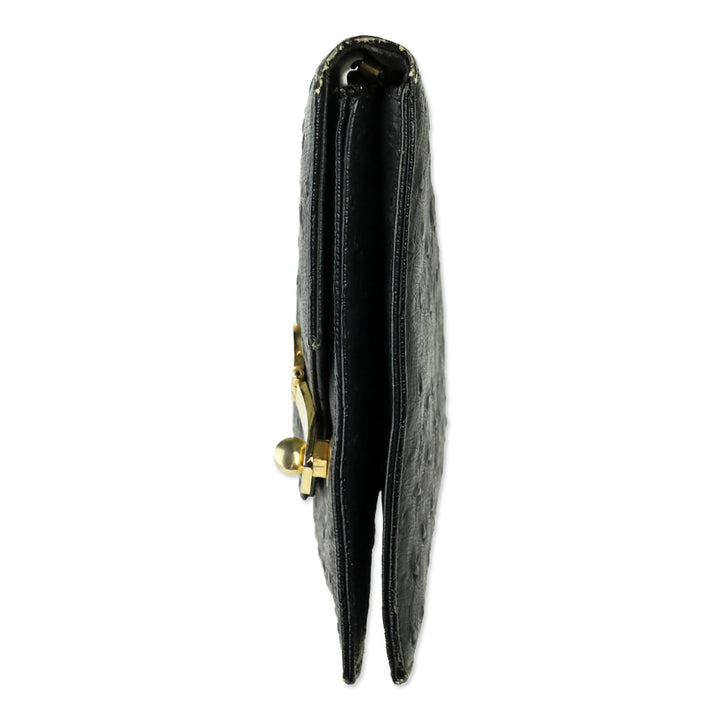 Nicholas Reich Black Ostrich Leather Envelope Shoulder Bag