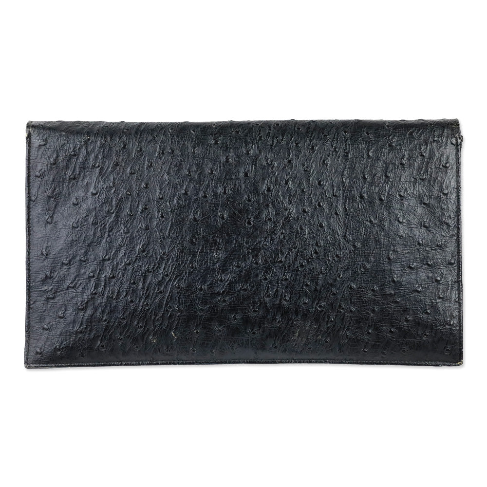 Nicholas Reich Black Ostrich Leather Envelope Shoulder Bag