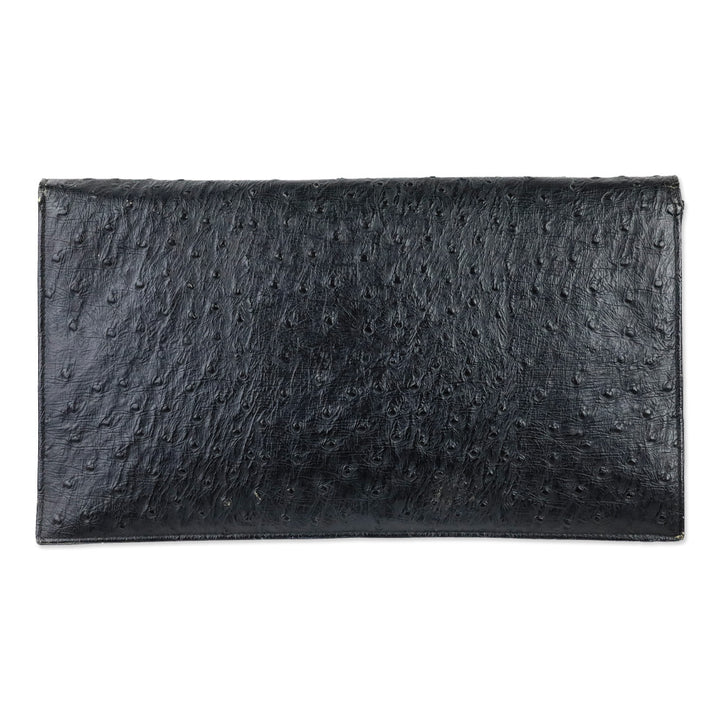 Nicholas Reich Black Ostrich Leather Envelope Shoulder Bag