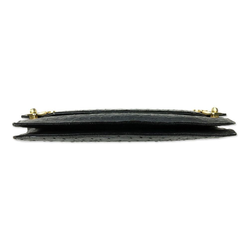 Nicholas Reich Black Ostrich Leather Envelope Shoulder Bag